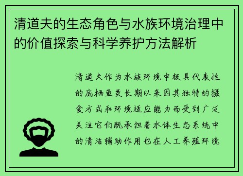 清道夫的生态角色与水族环境治理中的价值探索与科学养护方法解析 清道夫的生态角色与水族环境治理中的价值探索与科学养护方法解析